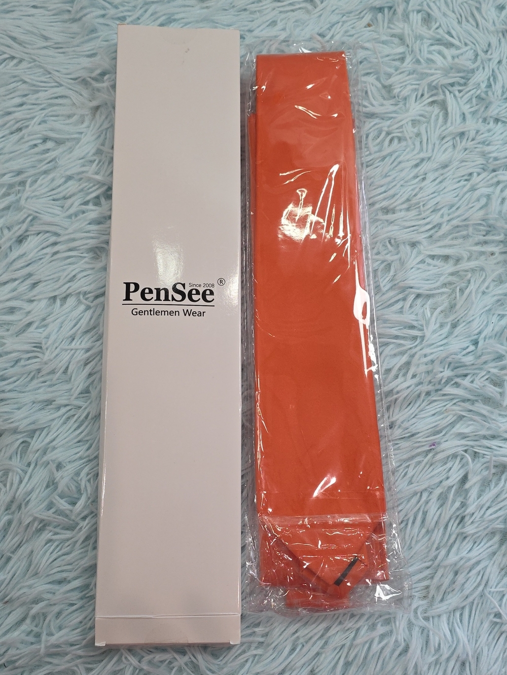 PenSee Men's Solid Orange Necktie Woven Silk Tie NWT Brand New In Box